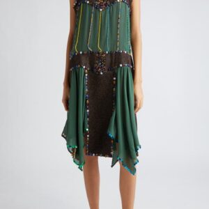 Bode Gem Jarvis Beaded Silk Flapper Dress in Emerald at Nordstrom, Size 6