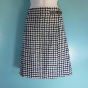 Boden British Tweed Blue Black Mini Faux Wrap Skirt Womens U (Size 38)