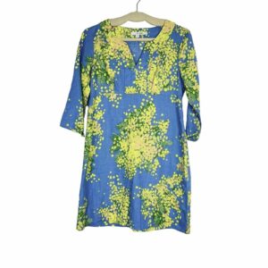 Boden Dress Floral Blue 3/4 Sleeve Linen Kaftan Tunic Size 6 in Yellow, Women's