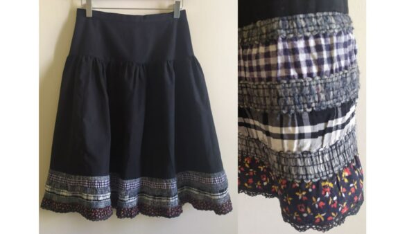 Boho Chic Black A-Line Skirt With 90's Bell Ruffle - Small