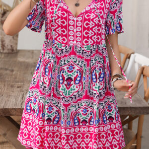 Boho Floral Print Babydoll Dress