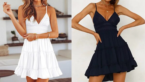 Boho Strappy Lace Mini Dress - 5 Colours & 4 Sizes