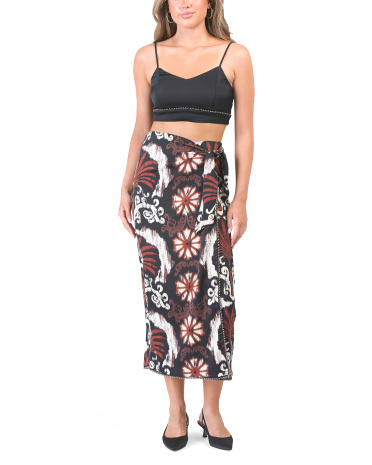 Bralette And Wrap Skirt With Beaded Trim For Women