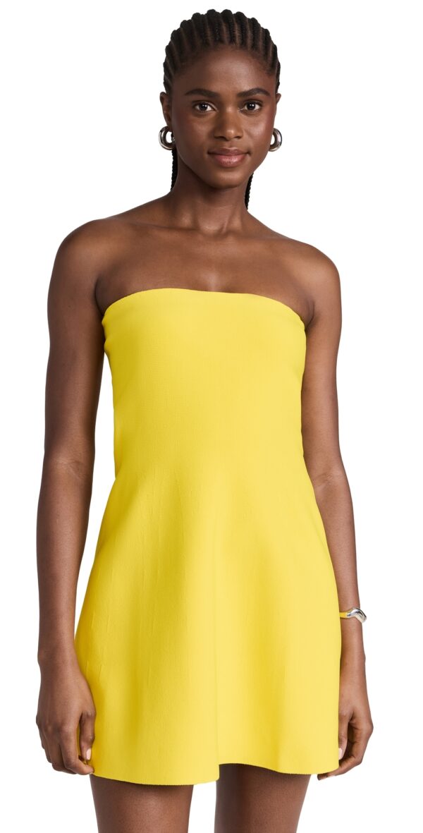 Brandon Maxwell Strapless Knit Dress with Bell Mini Skirt Lemon Yellow XS