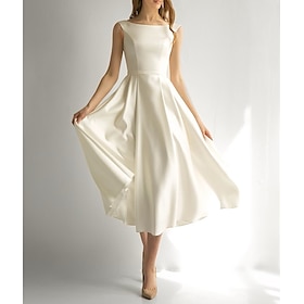 Bridal Shower Simple Wedding Dresses Wedding Dresses A-Line Sweetheart Long Sleeve Tea Length Chiffon Bridal Gowns With Ruched Split Front 2024 Summer Wedding