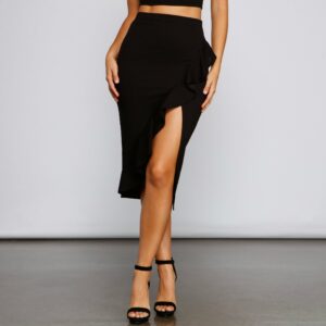 Bring That Ruffle Asymmetrical Midi Skirt