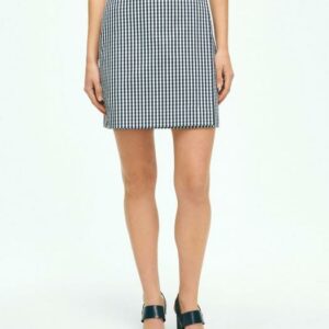 Brooks Brothers Women's Gingham Wrap Skirt In Bi-Stretch Cotton Twill | Navy | Size 12