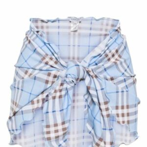 Burberry L Check Pattern Short Sarong Skirt in Blue, Women's