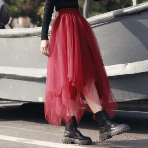 Burgundy Layered Tulle Skirt Women Custom Plus Size Long Tutu Skirt