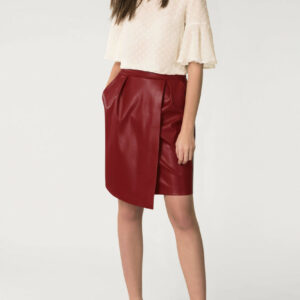 Burgundy Pleated Wrap Pencil Skirt