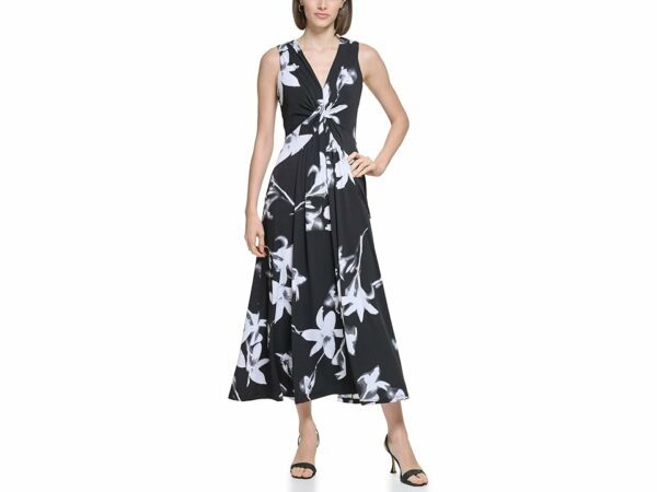 Calvin Klein Matte Jersey Maxi Dress (Black Multi) Women's Dress