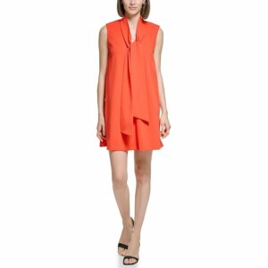 Calvin Klein Scuba Crepe Trapeze Dress with Neck Tie (Flame) Women's Dress