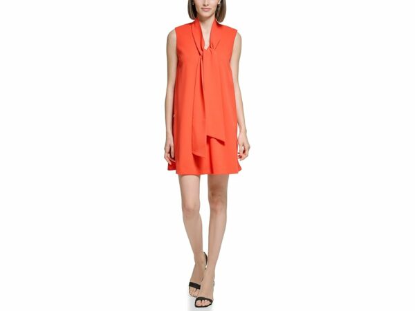 Calvin Klein Scuba Crepe Trapeze Dress with Neck Tie (Flame) Women's Dress