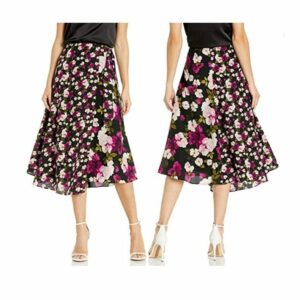 Calvin Klein Women's Skirt Size 10 Midi Faux Wrap Floral B in Black