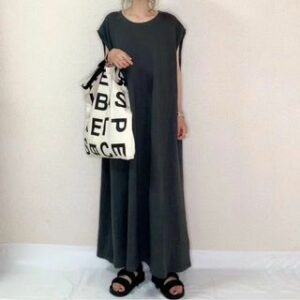 Cap-Sleeve Scoop Neck Plain Maxi Smock Dress