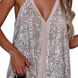 Women's V Neck Sequin Camisole Top Pink