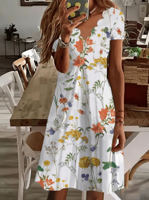 Casual Floral Summer High Elasticity Daily Short sleeve A-Line TUNIC No Dresses for Women