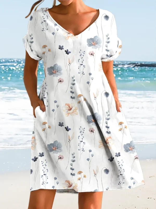 Casual Floral Summer Natural Daily Loose Midi T-Shirt Dress A-Line Dresses for Women