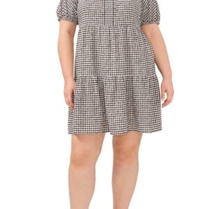 CeCe Gingham Tiered Babydoll Dress in Rich Black at Nordstrom, Size 1X