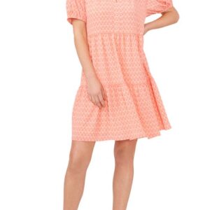 CeCe Printed Tiered Babydoll Dress in Calypso Coral at Nordstrom, Size X-Small