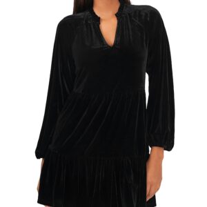 CeCe Velvet Blouson Sleeve Babydoll Dress