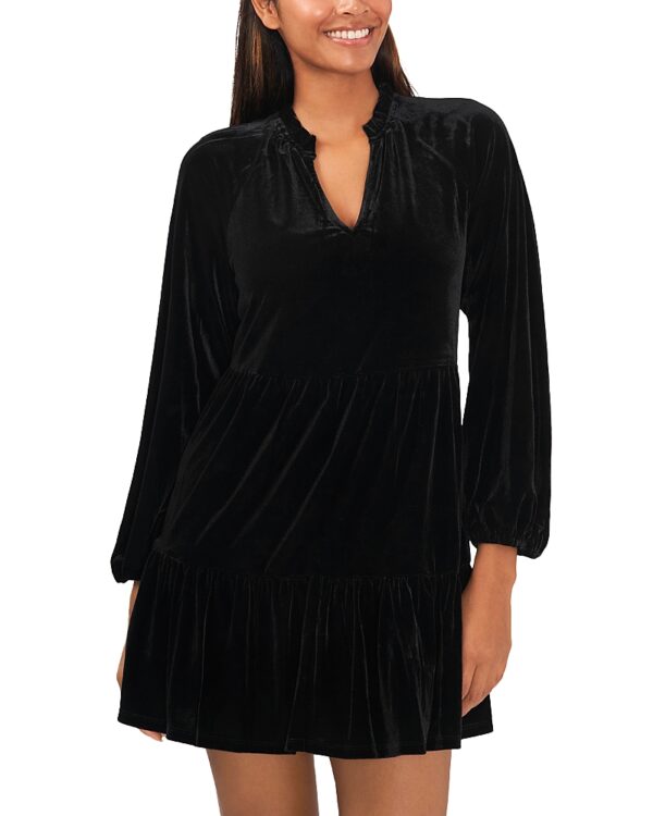 CeCe Velvet Blouson Sleeve Babydoll Dress