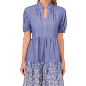 CeCe Women's Floral Embroidered Cotton Babydoll Dress - Blue Air