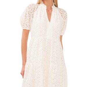 CeCe Women's Lace Babydoll Puff Sleeve Tiered Dress - New Ivory