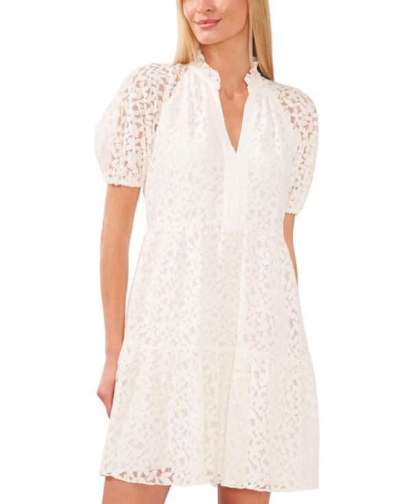 CeCe Women's Lace Babydoll Puff Sleeve Tiered Dress - New Ivory