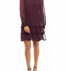 CeCe Women's Petite Long Sleeve Smock Yoke Tiered Dress, PM