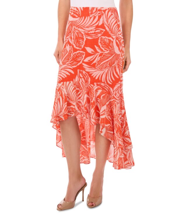 CeCe Women's Tropical Ruffled High-Low Midi Skirt - Tiger Lily