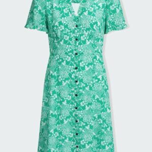 Cefinn - Tabby Silk Tea Dress in Green Damask Print