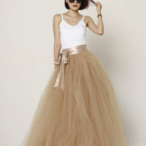 Champagne Maxi Full Tulle Skirt Women Custom Plus Size Party Evening Tulle Skirt