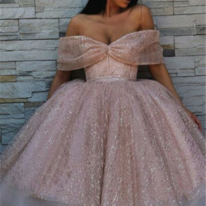 Charming Off-the-Shoulder Ball Gown Tulle Tea-Length Prom Dresses