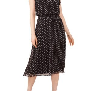 Chaus Polka Dot Smock Waist Flutter Sleeve Midi Dress in Black/Blush at Nordstrom, Size Medium