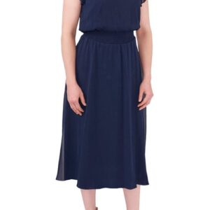 Chaus Smock Waist Flutter Sleeve Midi Dress in Classic Navy at Nordstrom, Size Small