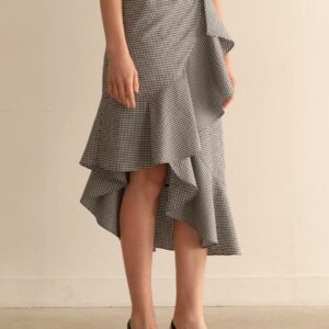 Check Patterned Ruffled Wrap Skirt