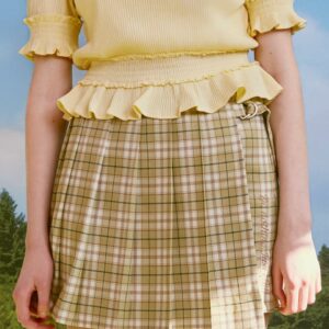 Check Pleat Wrap Skirt Green