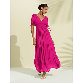 Chiffon Green Halter V Neck Tie Back Smock Maxi Dress