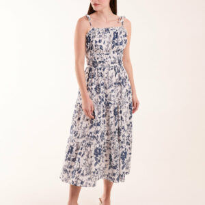 Chintz Print Elastic Smock Dress - S / BLUE