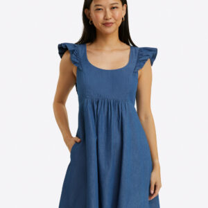 Ciara Babydoll Dress in Chambray