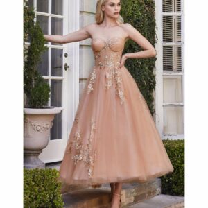 Cinderella Divine Rose Gold Tea Length Tulle Dress