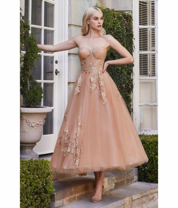 Cinderella Divine Rose Gold Tea Length Tulle Dress