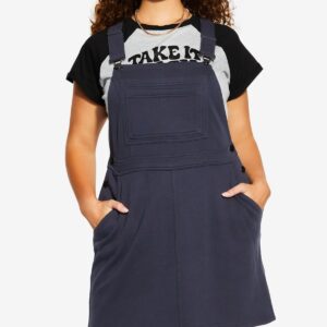 City Chic Plus Size Soft Pinafore Dress - Steel