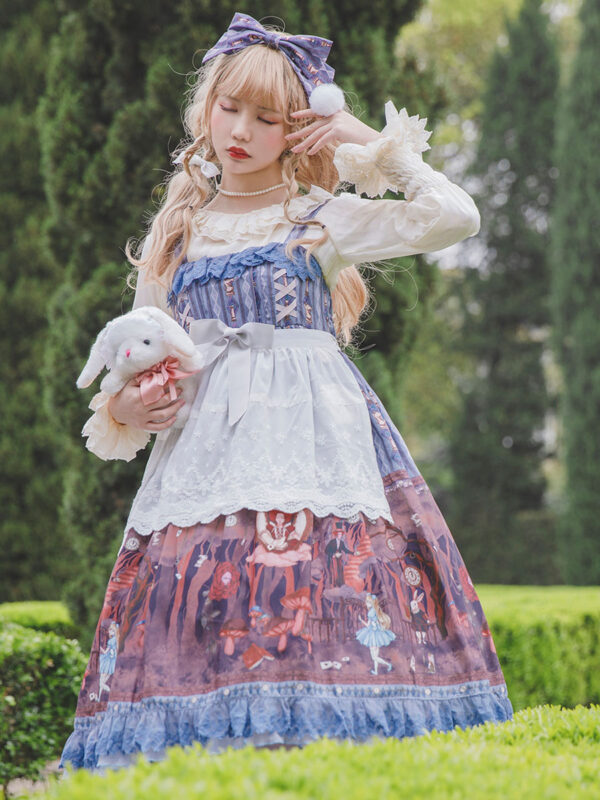 Classic Lolita JSK Dress Infanta Fairy Tale Theme Deep Blue Sleeveless Lace Tea Party Lolita Jumper Skirts