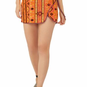 Cleo Geometric-print Wrap Skirt - Rust Combo