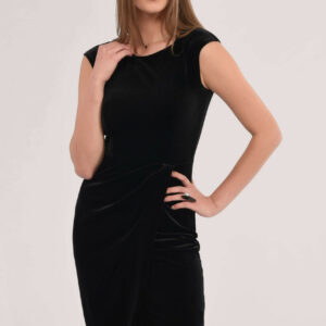 Closet London Black Velvet Pleated Wrap Skirt Dress