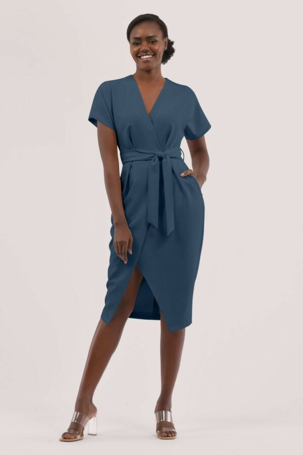 Closet London Blue Kimono Sleeves Wrap Midi Dress