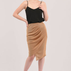 Closet London Brown Pleated Wrap Pencil Skirt