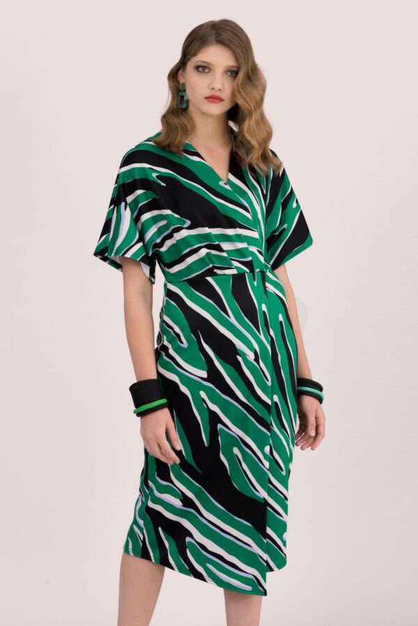 Closet London Green Zebra Printed Kimono Wrap Midi Dress